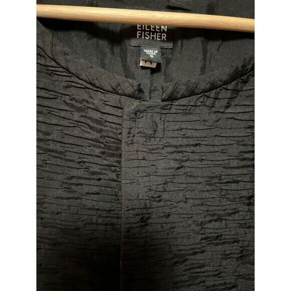 EILEEN FISHER Open Jacket 100% Silk Black Crinkle Open Magnet Closure Women's S - Picture 6 of 16